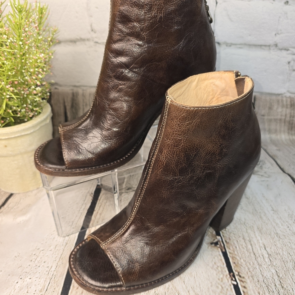 BED STU ONSET BROWN PEEP TOES DRESS BOOTS BOOTIES BOHO STACKED HEEL SIZE 7 - Picture 3 of 13